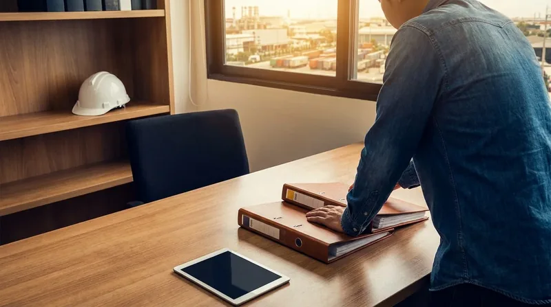 Payroll binders and a hard hat on a desk, Idaho Workers' Compensation
