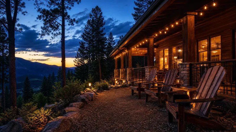 Mountain-town guesthouse porch with chairs and string lights at dusk, Idaho Short-Term Rental Law After HB 583