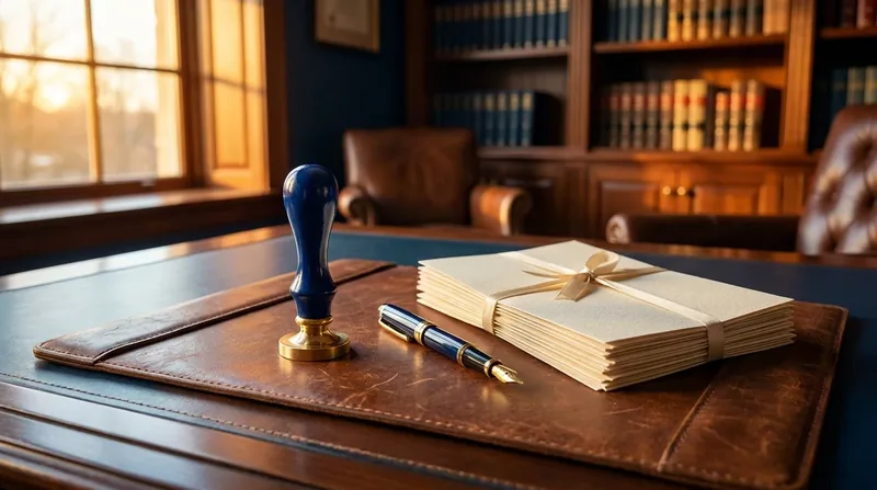 Embossing seal, pen and documents on a desk, Idaho Professional LLC (PLLC)